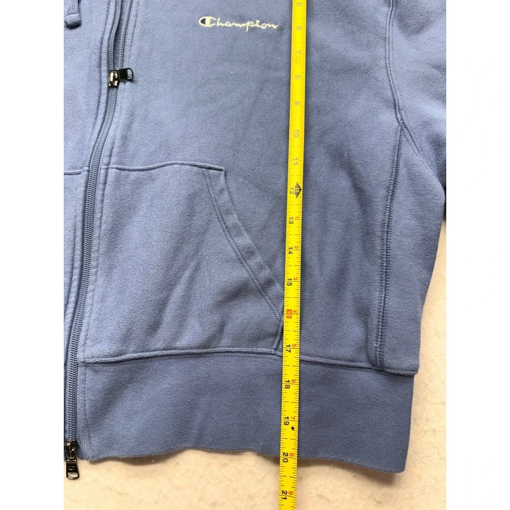Champion USA Athletic Full Zip Cropped Hoodie Blue Fleece Sweatshirt Womens XL